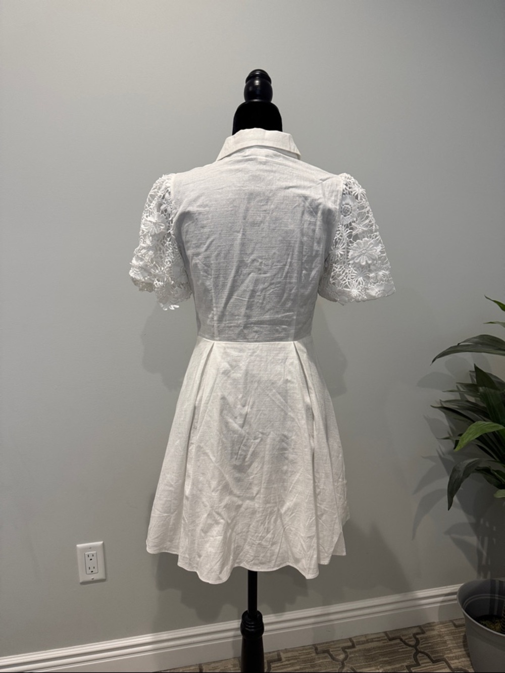 White Lace Button-Front Mini Dress - Picture 3 of 4